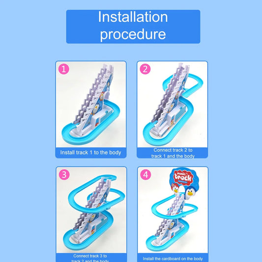 Little Duck Climbing Stairs Toy showing three yellow ducks on rotating slide with colourful LED lights