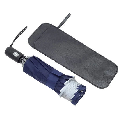 Automatic reverse umbrella open showing black waterproof canopy with aluminium ribs
