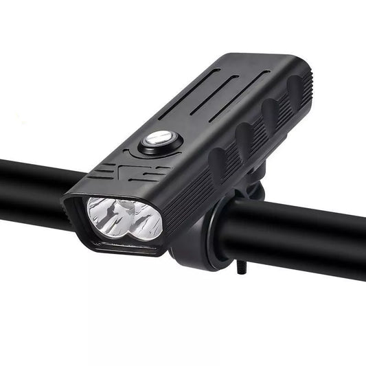 Bicycle LED front light with USB charging and 300m visibility, made of durable aluminum alloy
