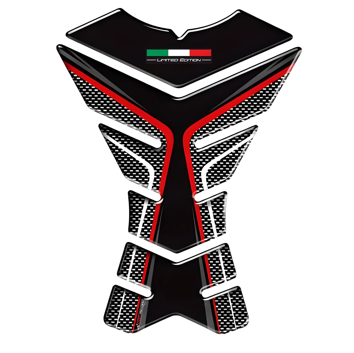 Motorcycle fuel tank sticker with fish bone design for Ducati, available in colours A, B and C