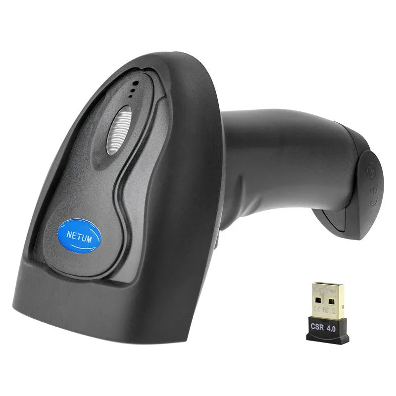 Black wireless handheld barcode scanner with USB interface