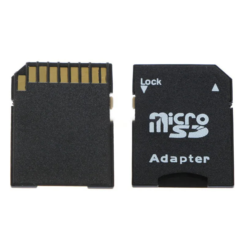 Five black Micro SD TF to SD card adapters, each approximately 3.1cm x 2.4cm, with lock function