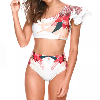 Women's high waist floral print bikini with chest pad for swimming and beachwear