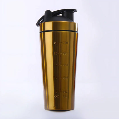 1L black stainless steel protein shaker cup with mixing ball and screw lid for fitness use