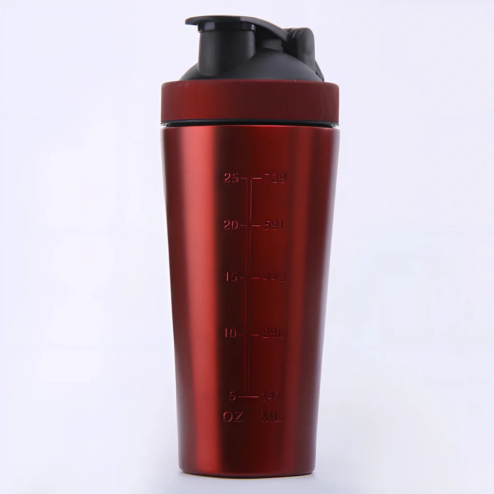 1L black stainless steel protein shaker cup with mixing ball and screw lid for fitness use