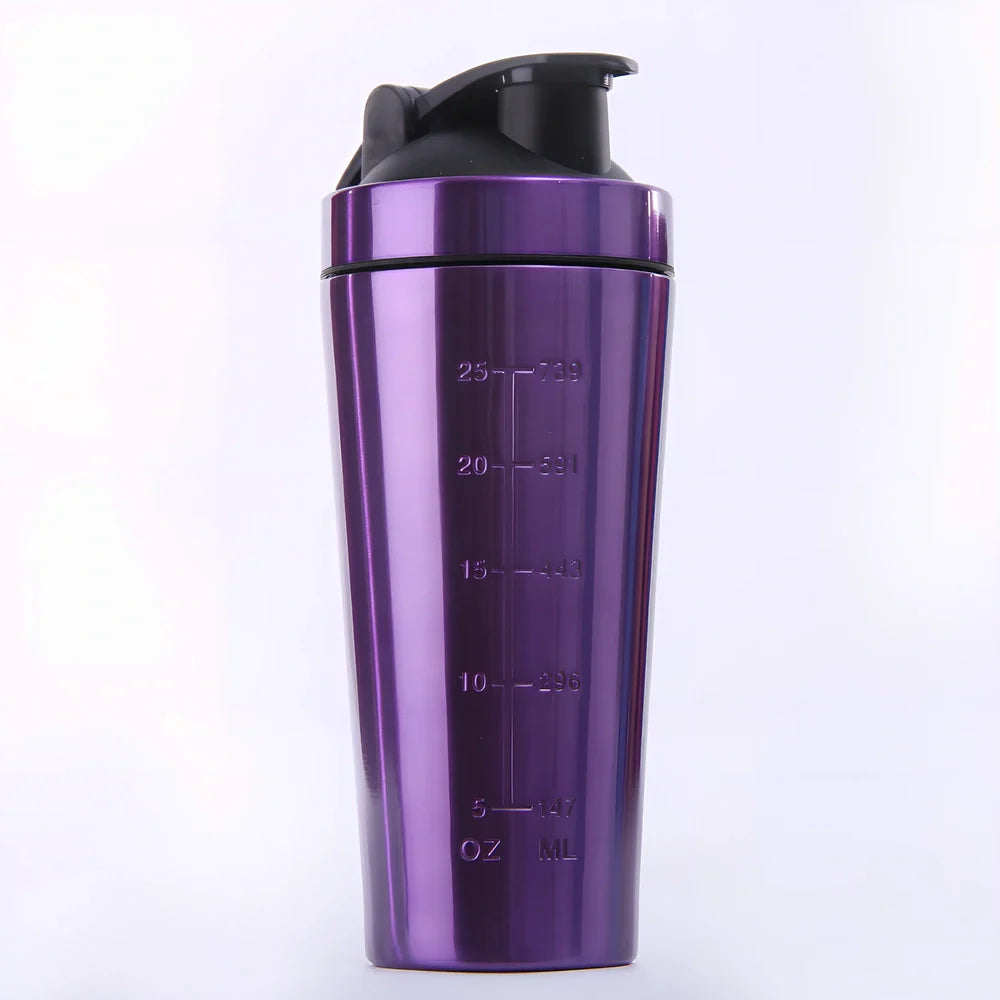 1L black stainless steel protein shaker cup with mixing ball and screw lid for fitness use