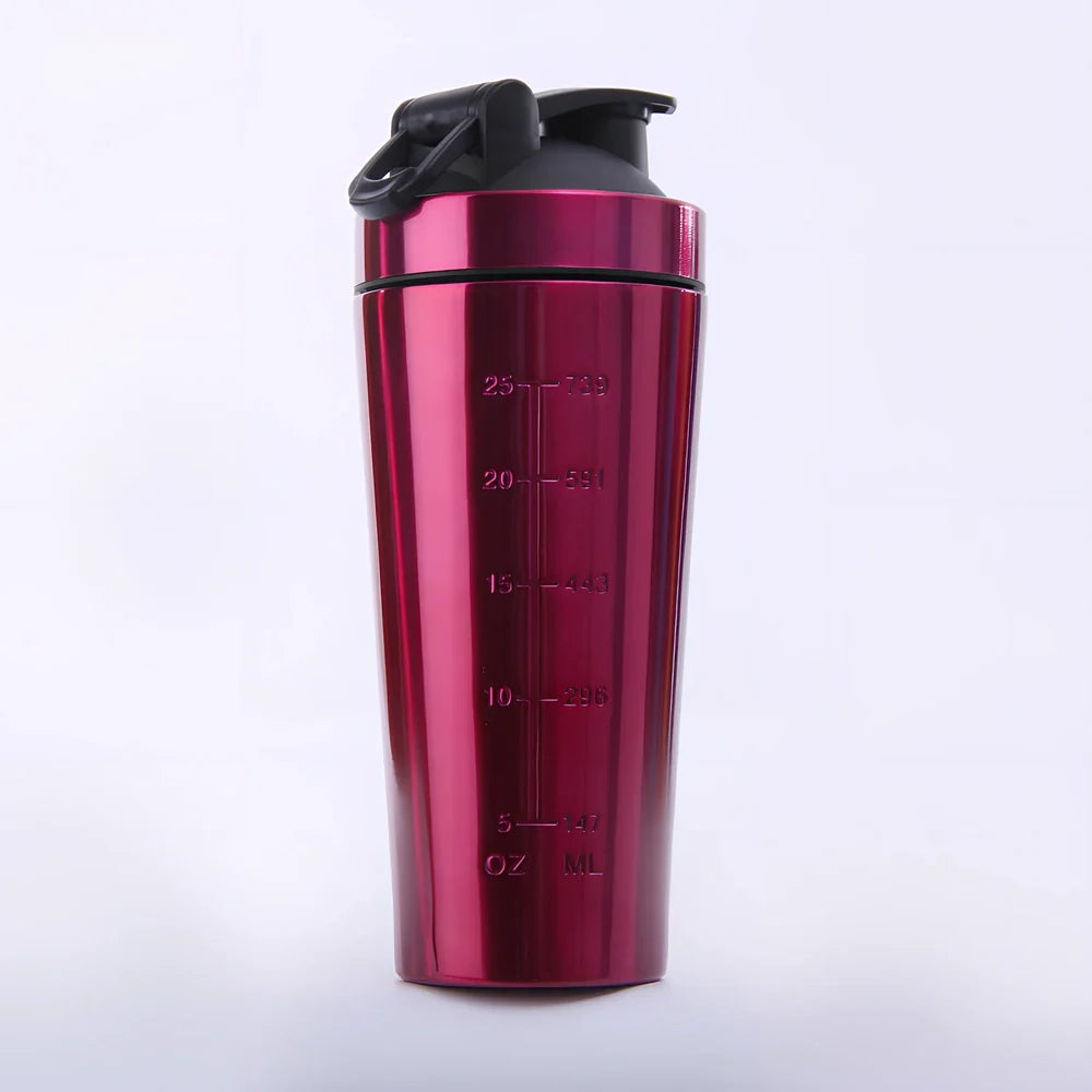 1L black stainless steel protein shaker cup with mixing ball and screw lid for fitness use