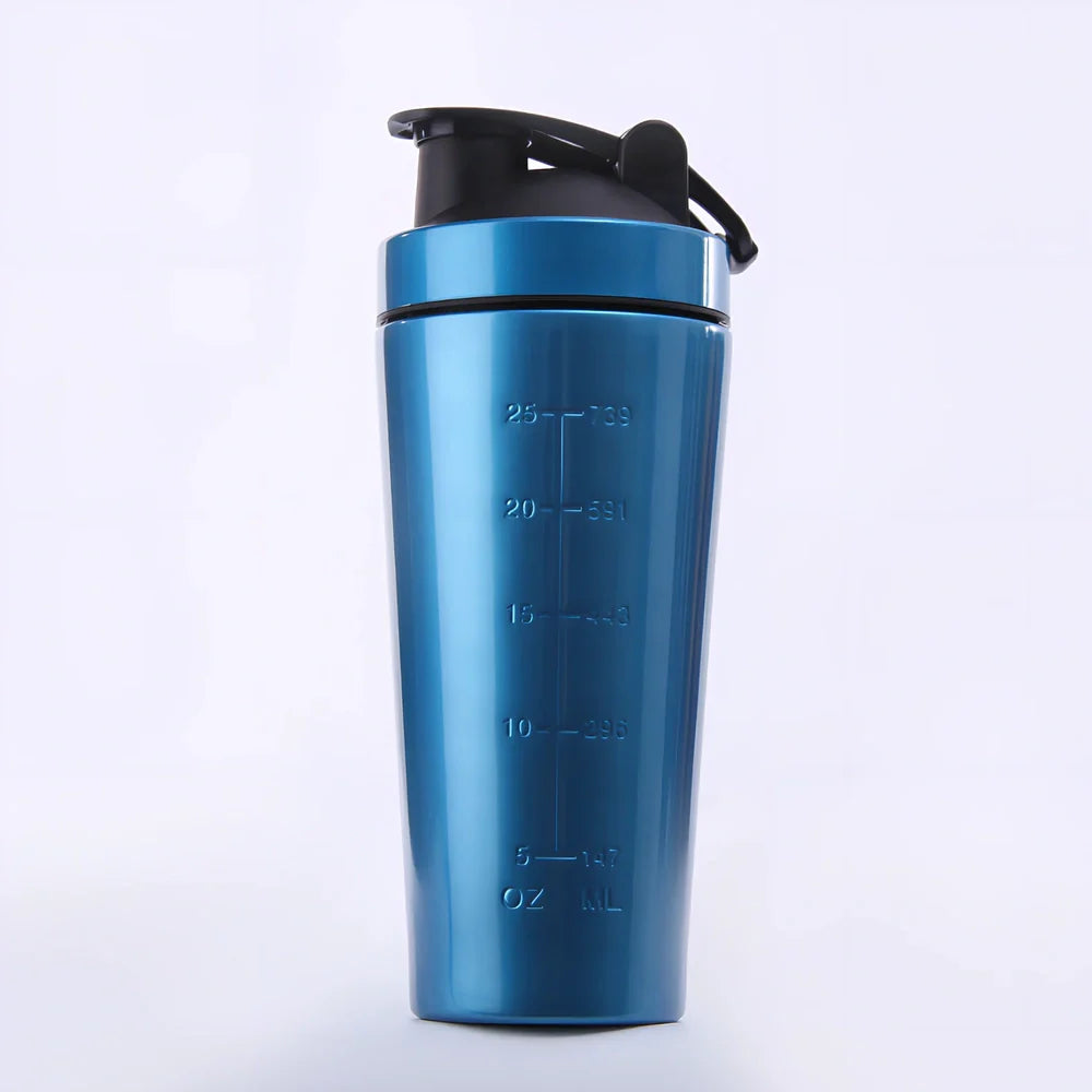1L black stainless steel protein shaker cup with mixing ball and screw lid for fitness use