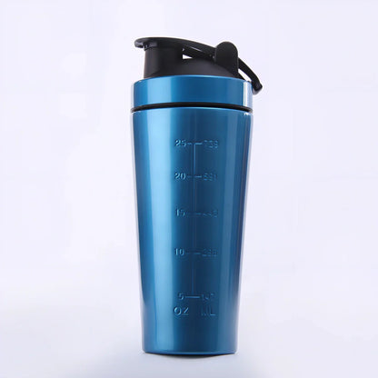 1L black stainless steel protein shaker cup with mixing ball and screw lid for fitness use