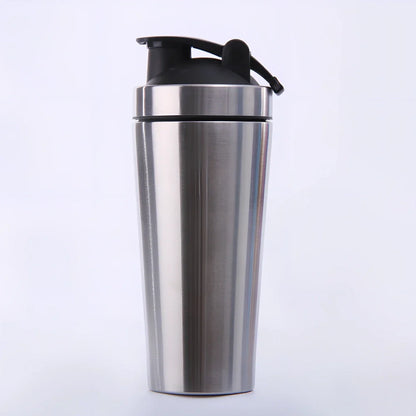 1L black stainless steel protein shaker cup with mixing ball and screw lid for fitness use