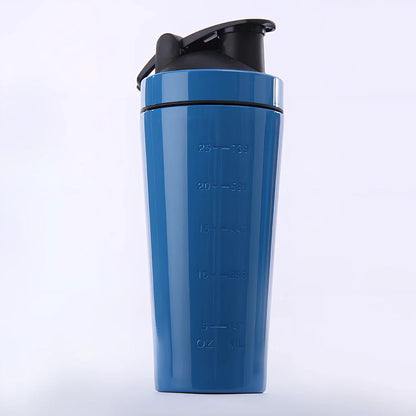 1L black stainless steel protein shaker cup with mixing ball and screw lid for fitness use