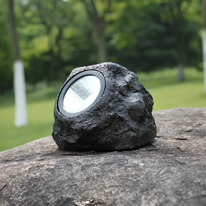 Solar courtyard lamp with simulation stone design and LED illumination for outdoor gardens