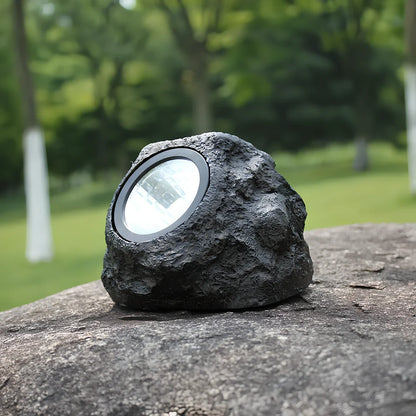 Solar courtyard lamp with simulation stone design and LED illumination for outdoor gardens