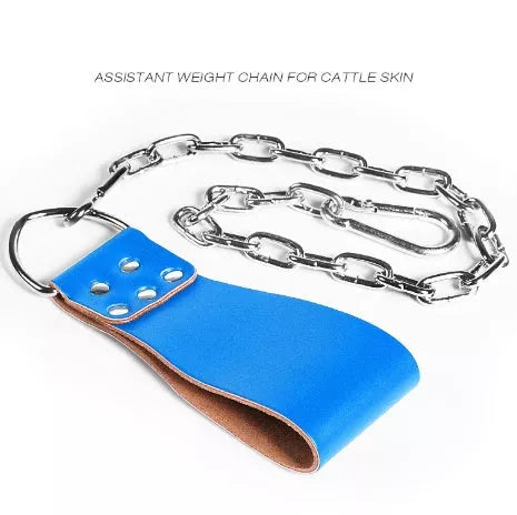 Leather weight lifting belt with chain ring for power training in various colors