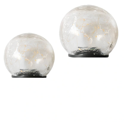 Cracked glass ball LED solar light, 10cm size with warm white glow for garden paths, waterproof and ground stake included