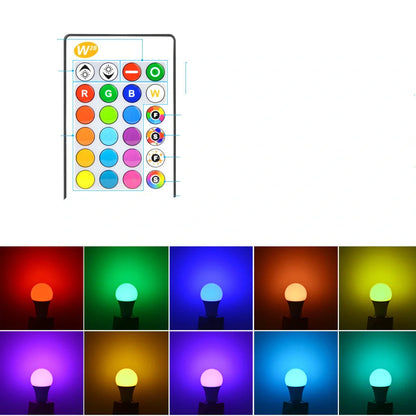 Smart LED light bulb with E27 fitting showing 12cm length and Bluetooth/remote control options