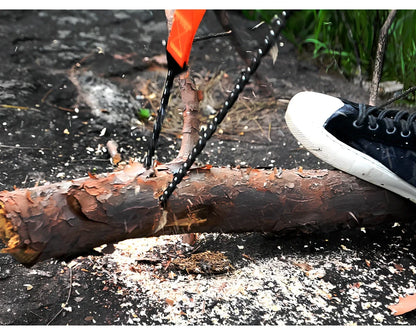 Manganese steel chain saw with portable handle showing black and orange colour options