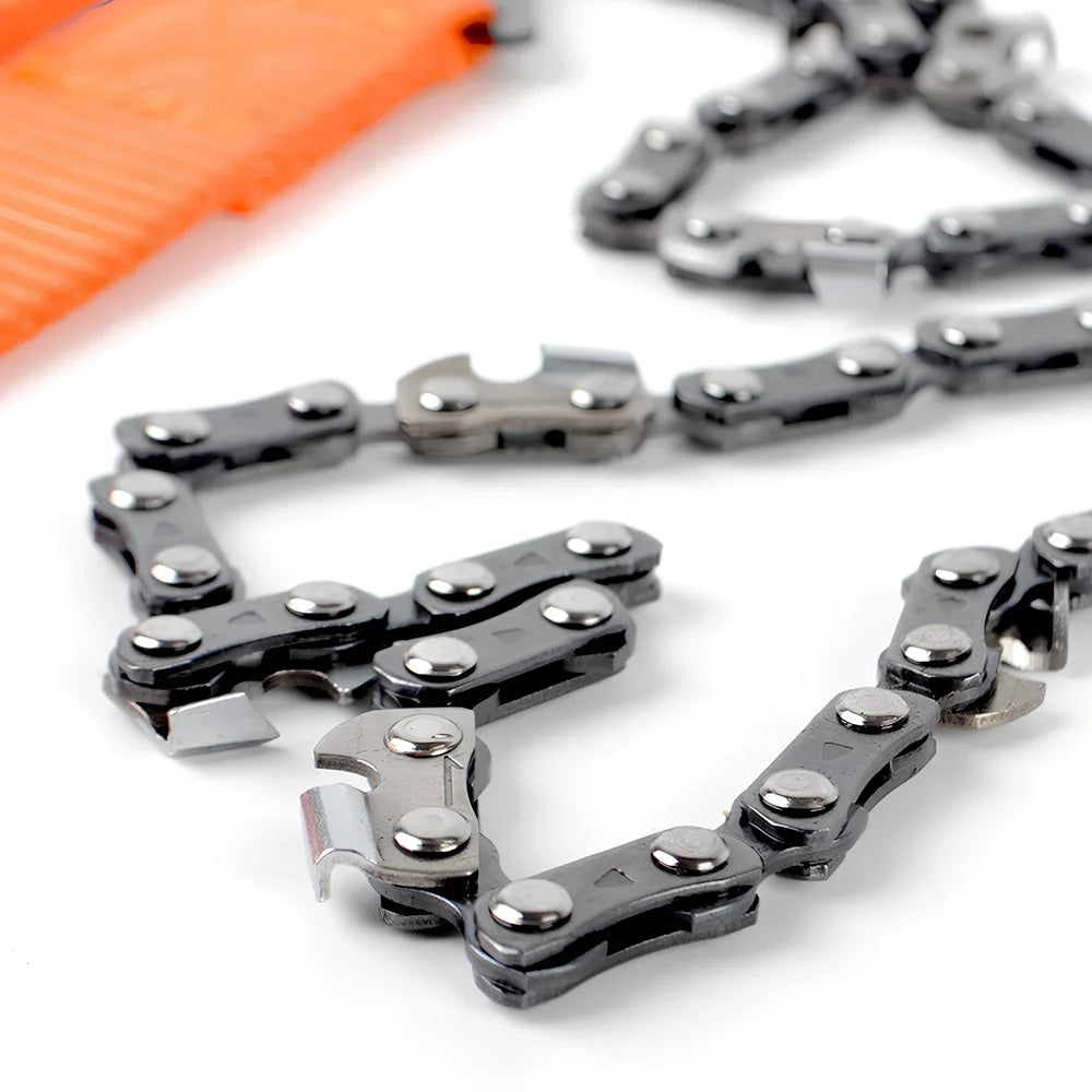 Manganese steel chain saw with portable handle showing black and orange colour options