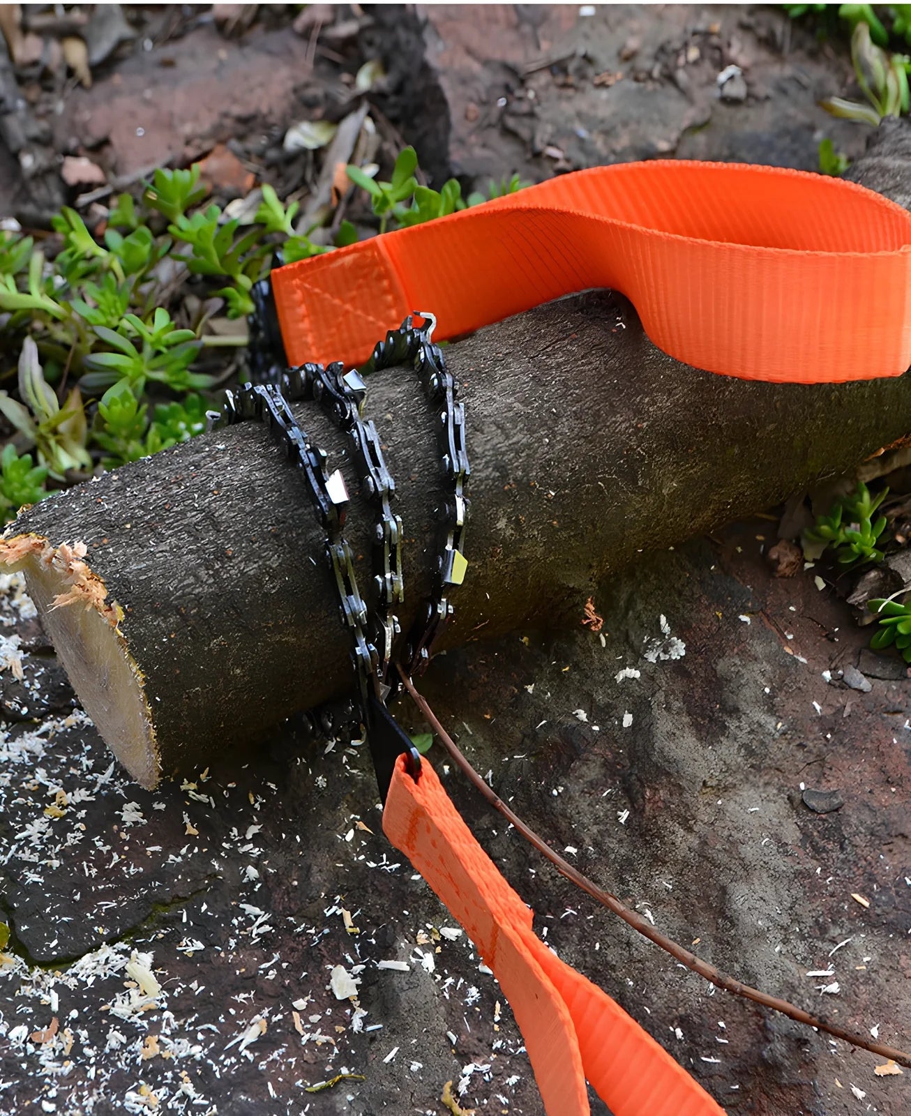 Manganese steel chain saw with portable handle showing black and orange colour options