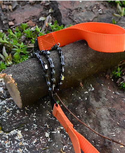 Manganese steel chain saw with portable handle showing black and orange colour options