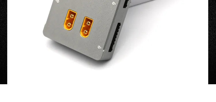 Grey Astor parallel charging board for RC aircraft with six pairs of labelled battery terminals