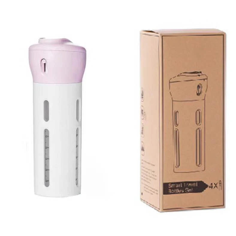 4-in-1 travel bottling set with four 12ml bottles measuring 48×48×133mm