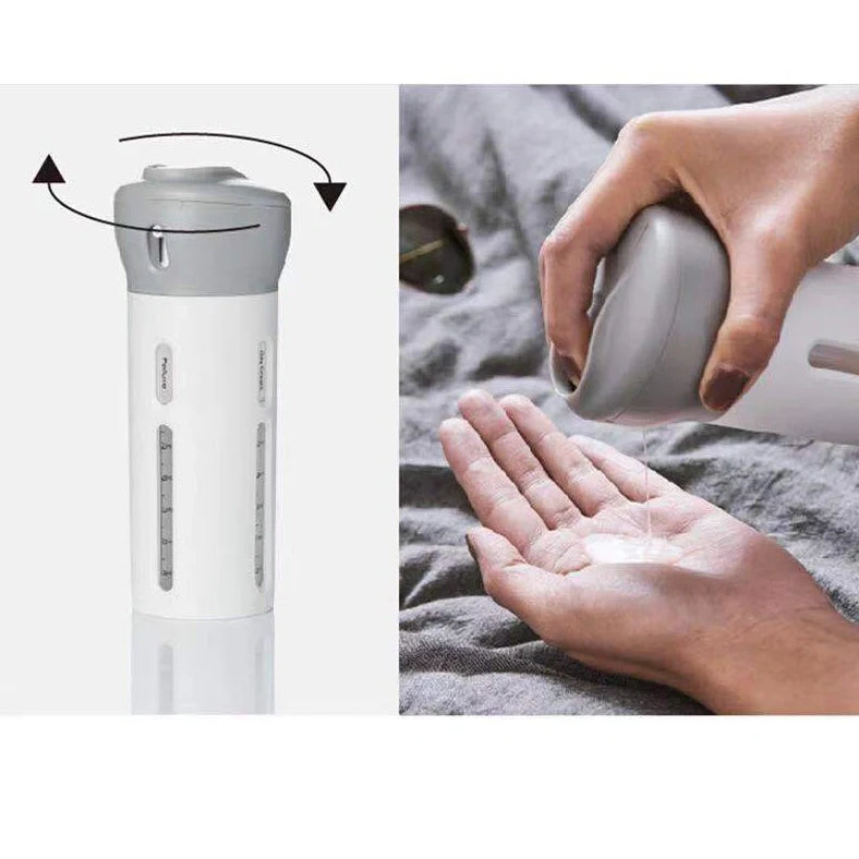 4-in-1 travel bottling set with four 12ml bottles measuring 48×48×133mm