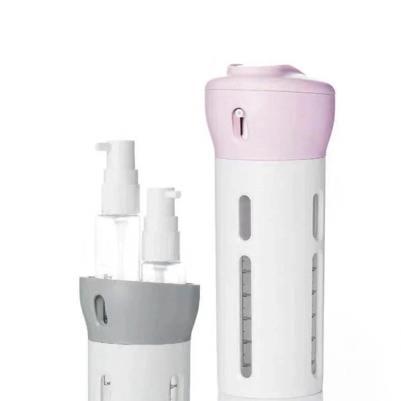 4-in-1 travel bottling set with four 12ml bottles measuring 48×48×133mm