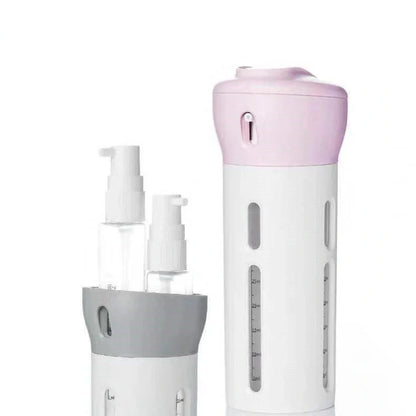4-in-1 travel bottling set with four 12ml bottles measuring 48×48×133mm