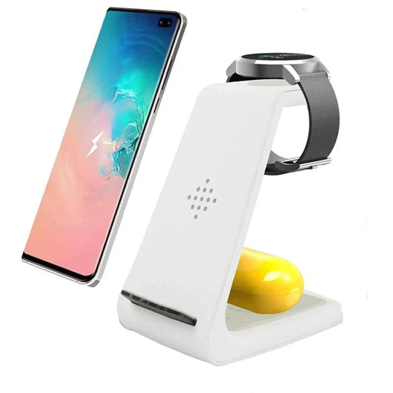 3-in-1 wireless charging stand for iPhone12, iWatch6, and AirPods with compact design