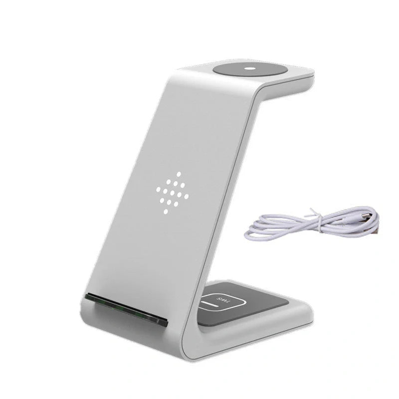 3-in-1 wireless charging stand for iPhone12, iWatch6, and AirPods with compact design