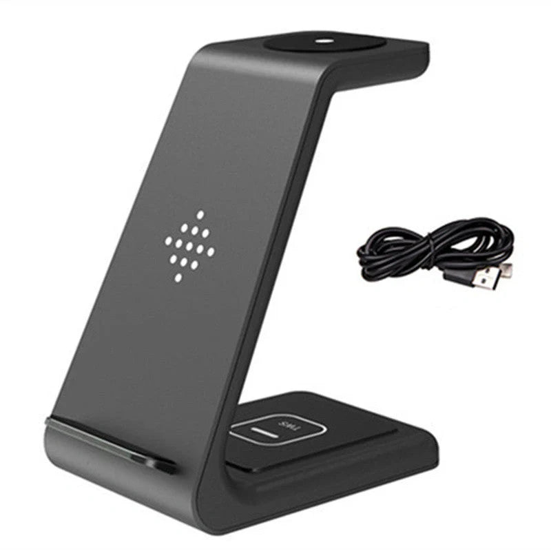 3-in-1 wireless charging stand for iPhone12, iWatch6, and AirPods with compact design