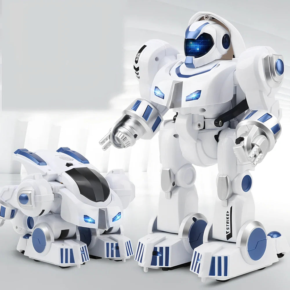 Deformed police robot toy with remote control for children's ability development