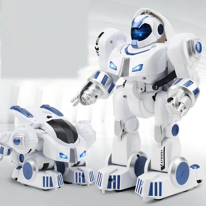 Deformed police robot toy with remote control for children's ability development