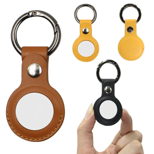Apple-Compatible AirTags Leather Keychain Protective Case in multiple color options