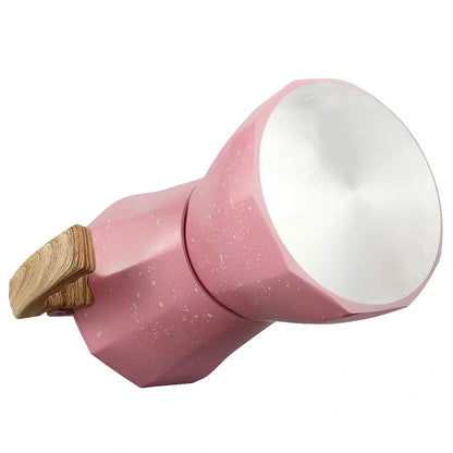 Pink octagonal aluminium Turkish coffee pot with 300ml capacity measurement markings