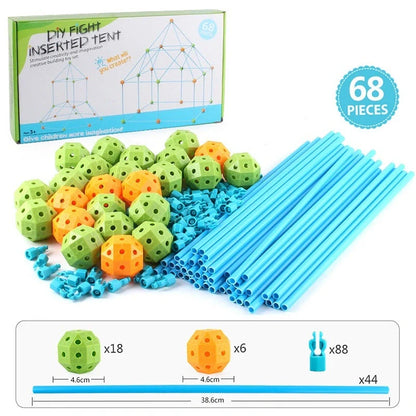 Kids DIY 3D Construction Fort Building Kit with colorful sticks and balls
