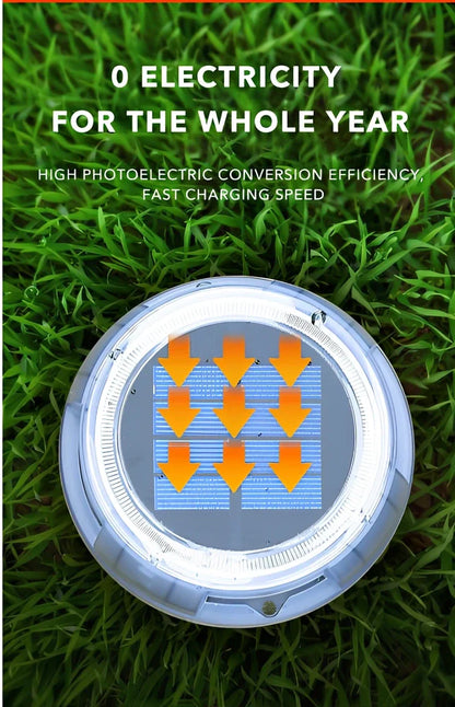 8 LED solar garden light with 135mm diameter, IP67 waterproof rating, and automatic sensor for outdoor use