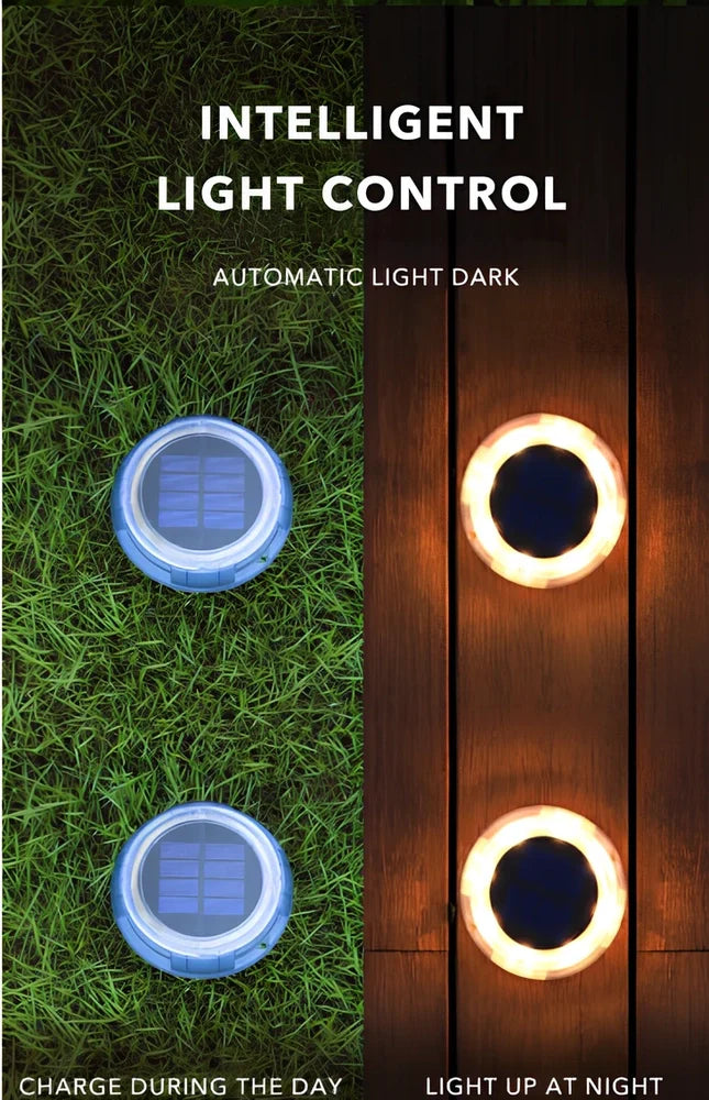 8 LED solar garden light with 135mm diameter, IP67 waterproof rating, and automatic sensor for outdoor use