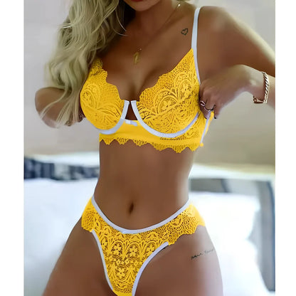 Southeast Asian lace lingerie set with three-point design in six colour options