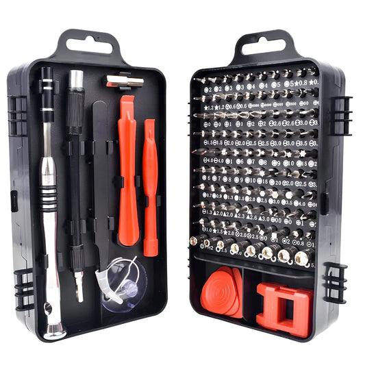 110-piece black red screwdriver set with Torx T9 bit and precision blades for mobile phone repairs