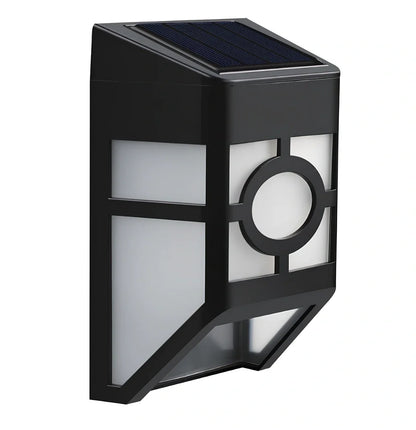 Solar wall light with retro design measuring 89mm length 52mm width 114mm height with 2 LED configuration