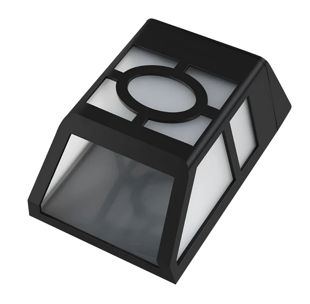 Solar wall light with retro design measuring 89mm length 52mm width 114mm height with 2 LED configuration