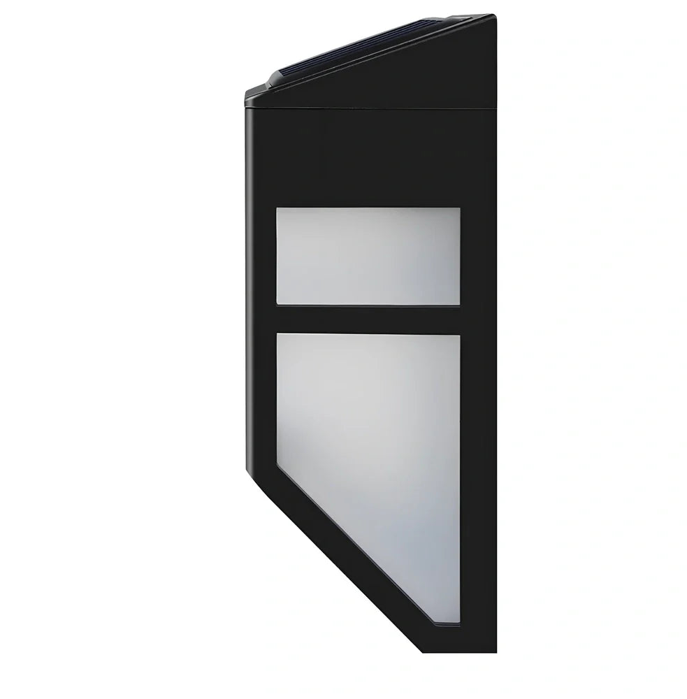 Solar wall light with retro design measuring 89mm length 52mm width 114mm height with 2 LED configuration