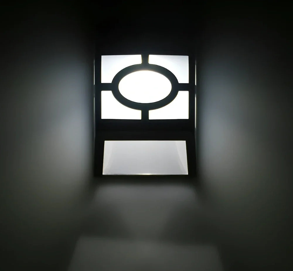 Solar wall light with retro design measuring 89mm length 52mm width 114mm height with 2 LED configuration