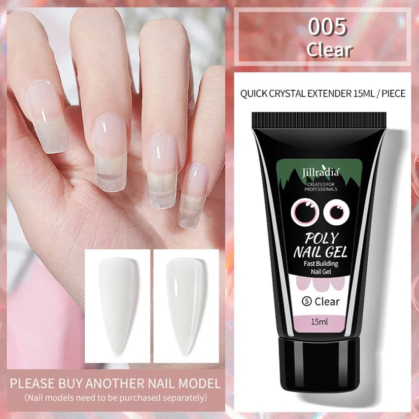15ml crystal extension gel phototherapy model gel in eight shades including soft pink, clear and rose pink