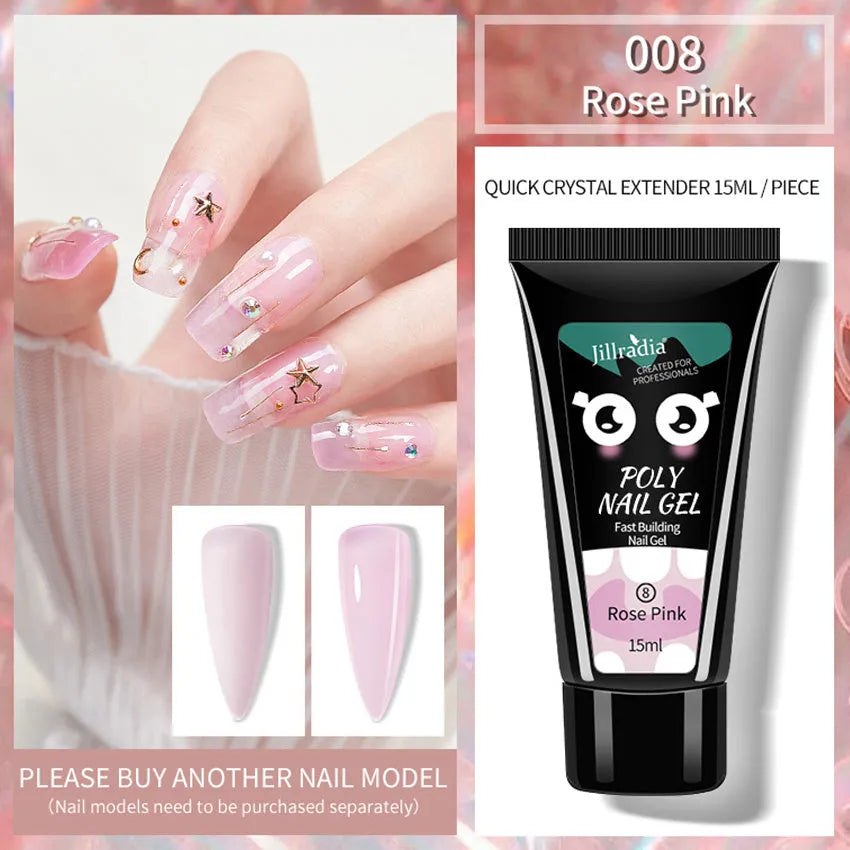 15ml crystal extension gel phototherapy model gel in eight shades including soft pink, clear and rose pink