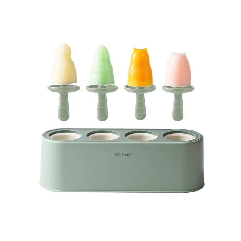 Household popsicle maker with silicone box and PP handle in four colors
