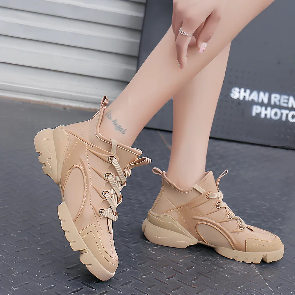 Women's outdoor walking shoes with leather-Lycra upper, cotton lining, and rubber sole in multiple colours