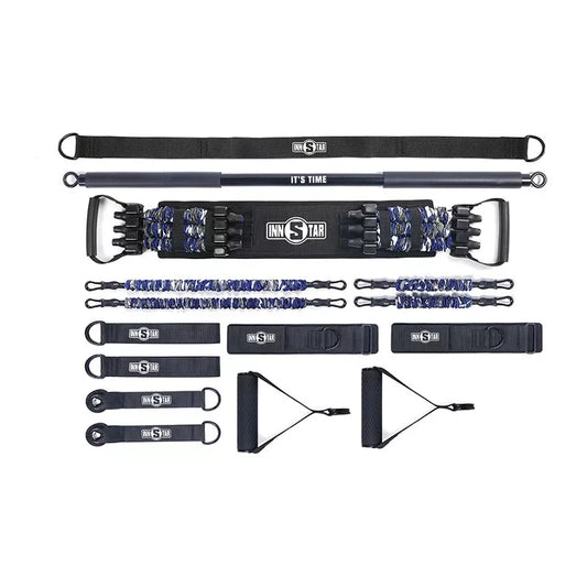 Multifunctional bench press resistance band set in camouflage colors with workout bar